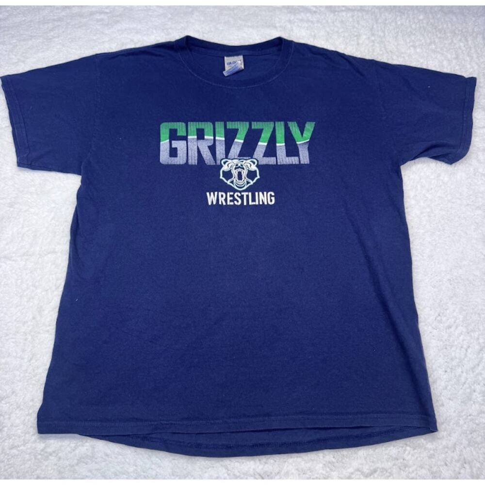 Gildan Ultra Cotton Grizzly Wrestling T-Shirt Navy Blue Men's Size L
